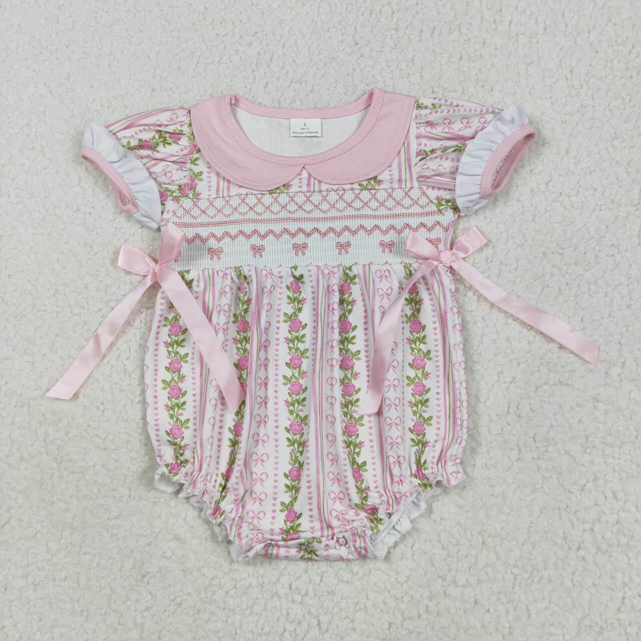 Toddle girl embroidery pink floral summer romper