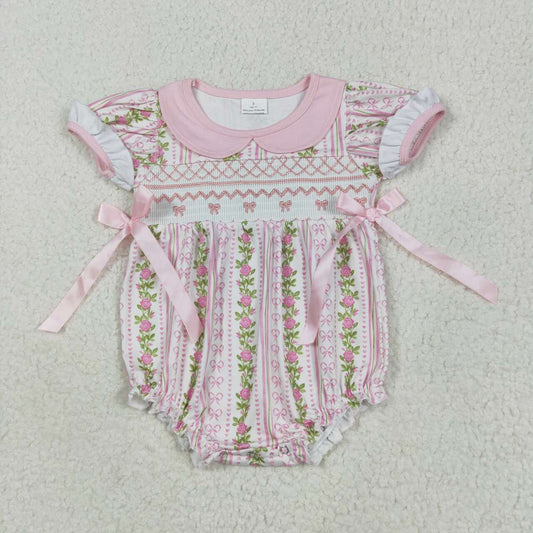 Toddle girl embroidery pink floral summer romper