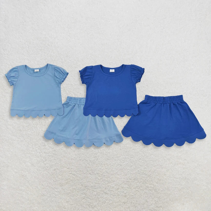 Blue scallop top matching skorts girl summer outfit