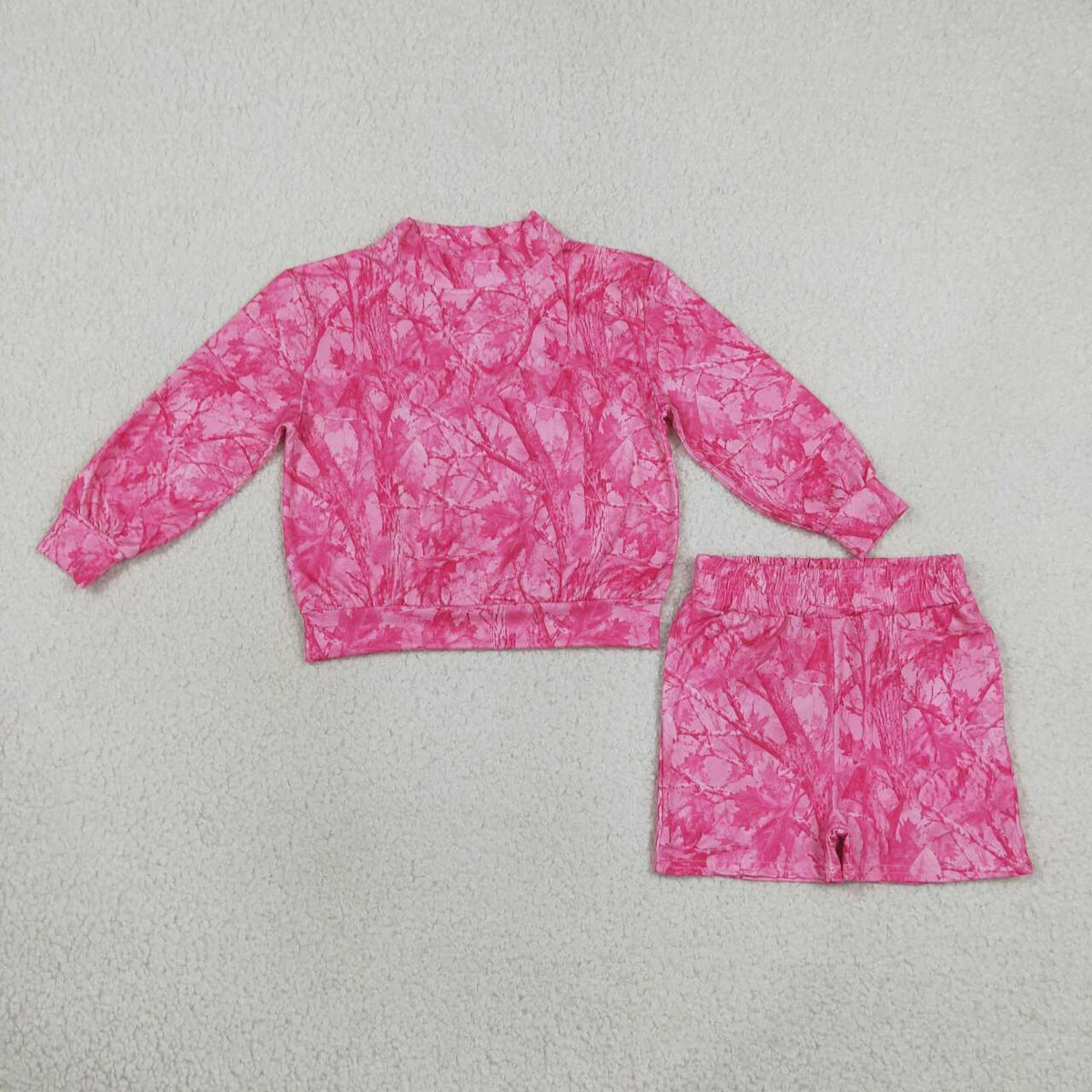 Pink leaves print long sleeve girls fall season outfit