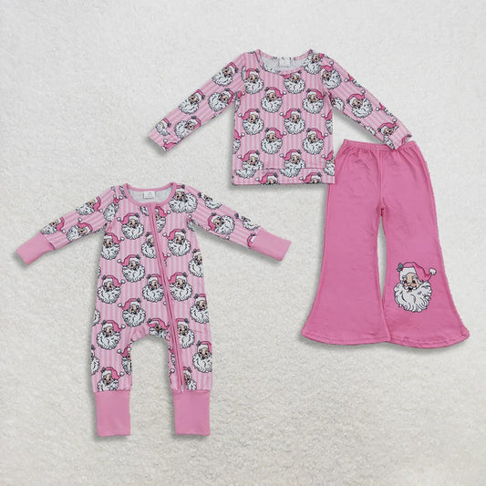 Long sleeve Christmas santa claus top matching pants girl wholesale factory price outfit