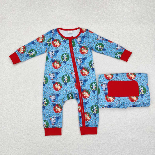 toddle boy Christmas light blue cartoon dog long sleeve zip romper