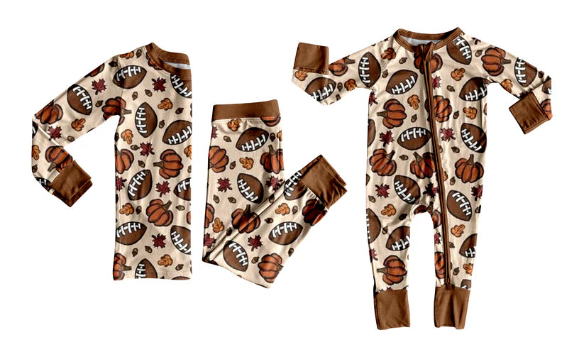 Football pumpkins design baby long sleeve matching clothes whoesale price