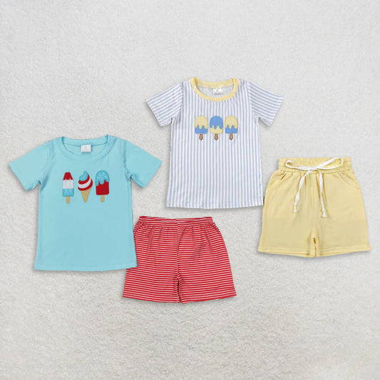 Embroidery Popsible short sleeve top matching shorts boy summer outfit