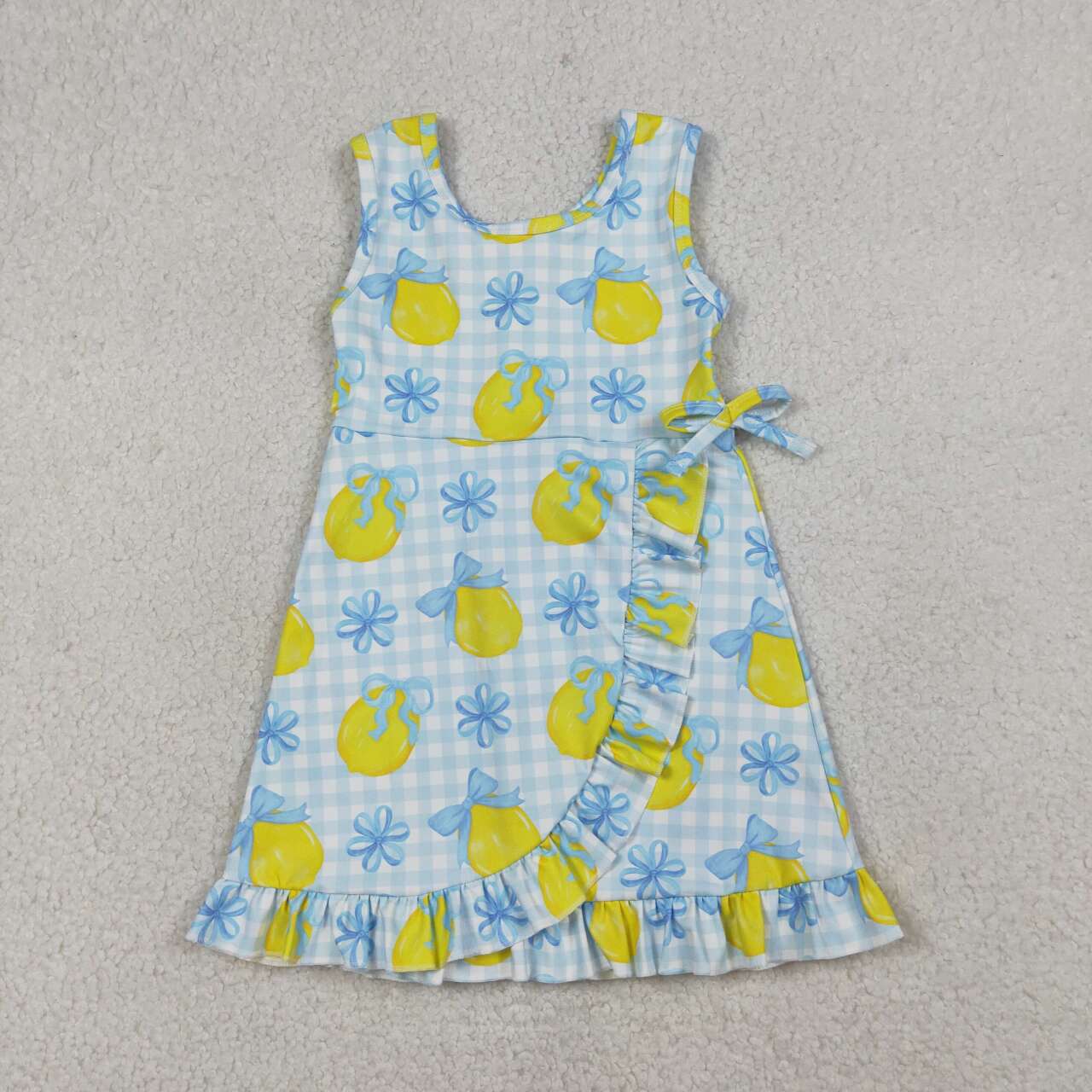 Blue bow lemon print girls summer dress
