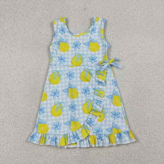 Blue bow lemon print girls summer dress