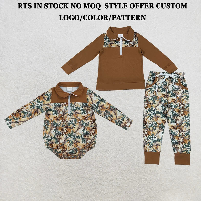 Brown long sleeve pullover matching pants boy spring fall outfit