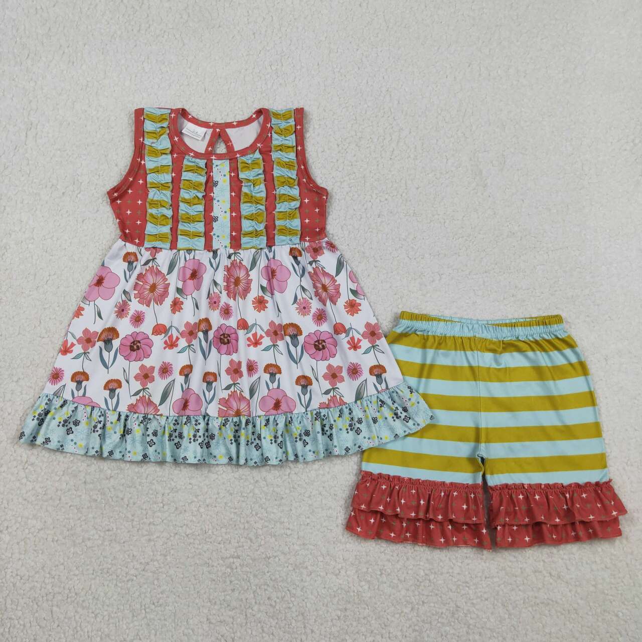 Pink floral shirt matching shorts girls summer outfit