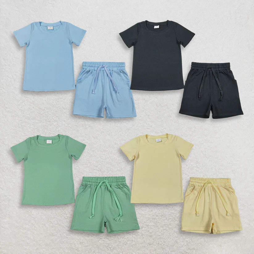 Solid color cotton top matching shorts boy summer outfit