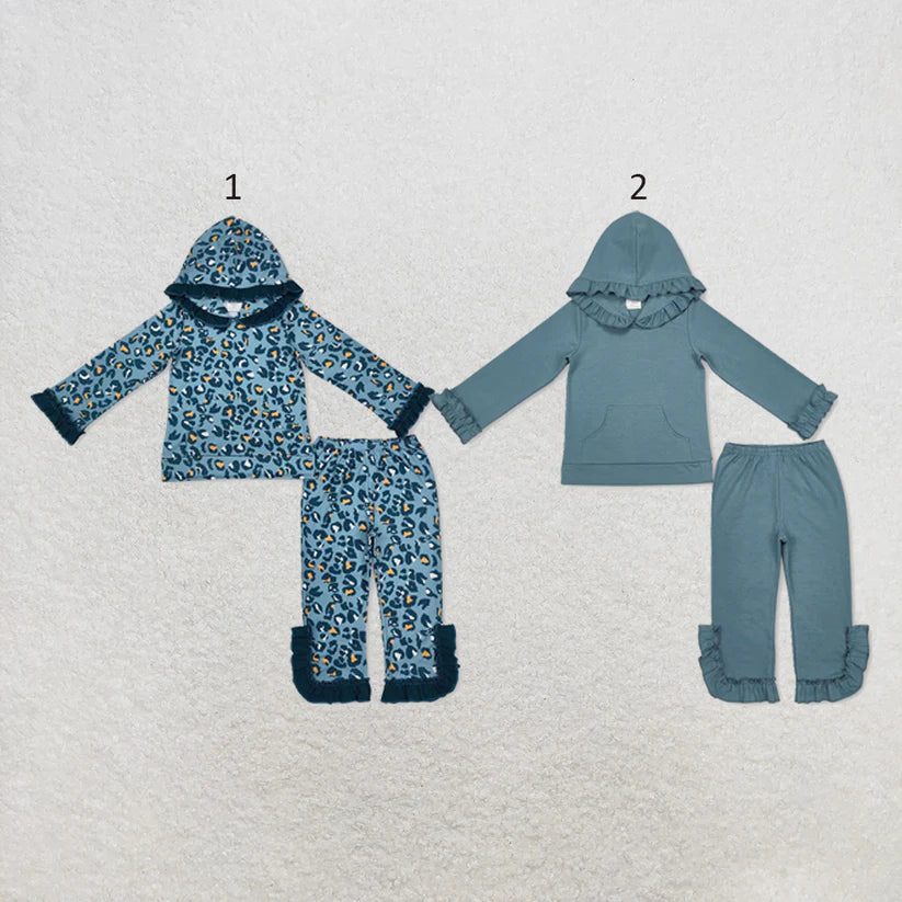 Wholesale grey cotton baby girls hoodie set