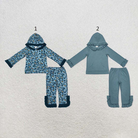 Wholesale grey cotton baby girls hoodie set