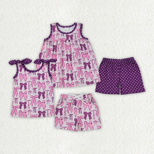 Baby girls lavender pink bow summer matching outfit