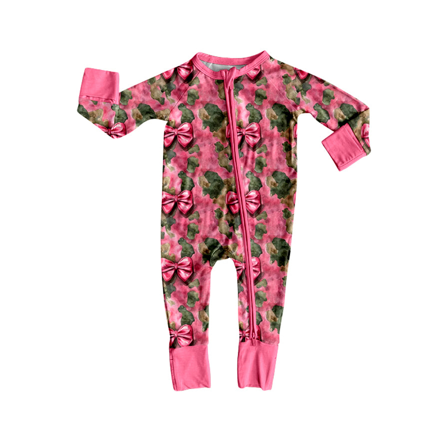 toddle baby pink bow long sleeve zip romper
