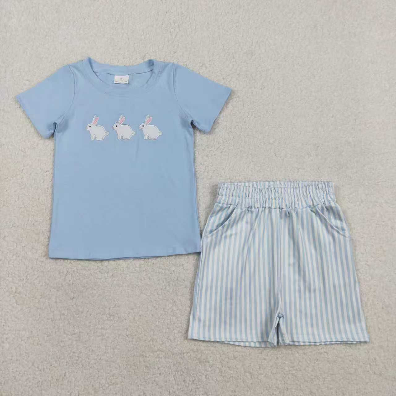 Embroidery Easter bunny kids short sleeve outfit