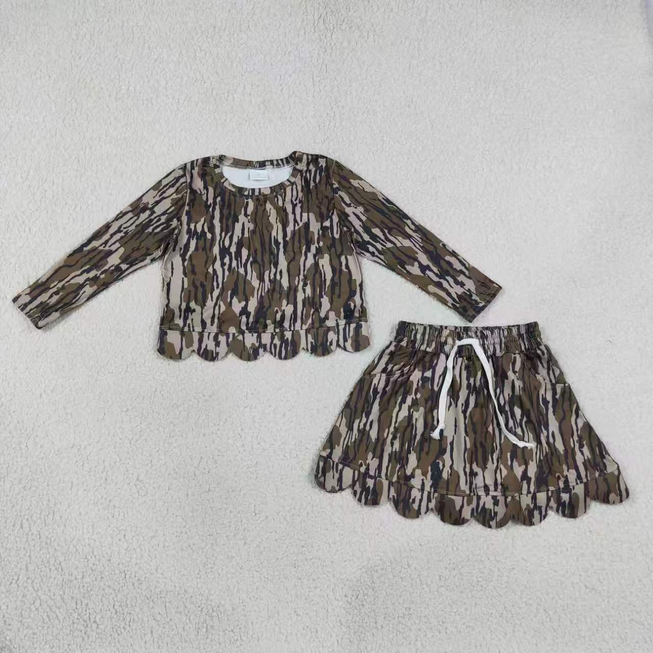 Dark grey camo top matching skorts girls summer outfit