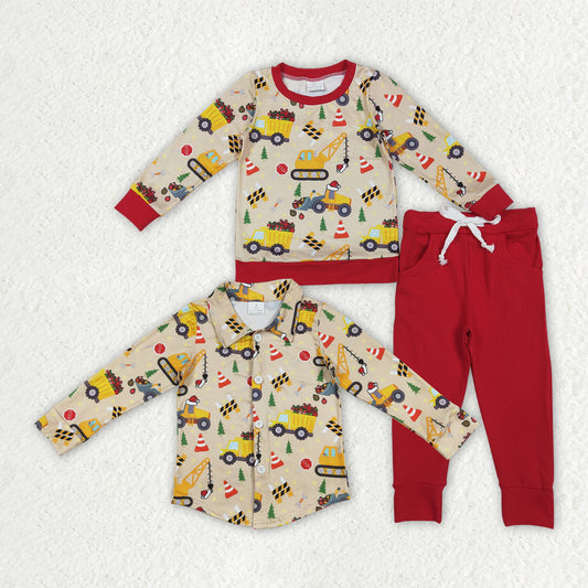 Baby boy Christmas construction long sleeve outfit