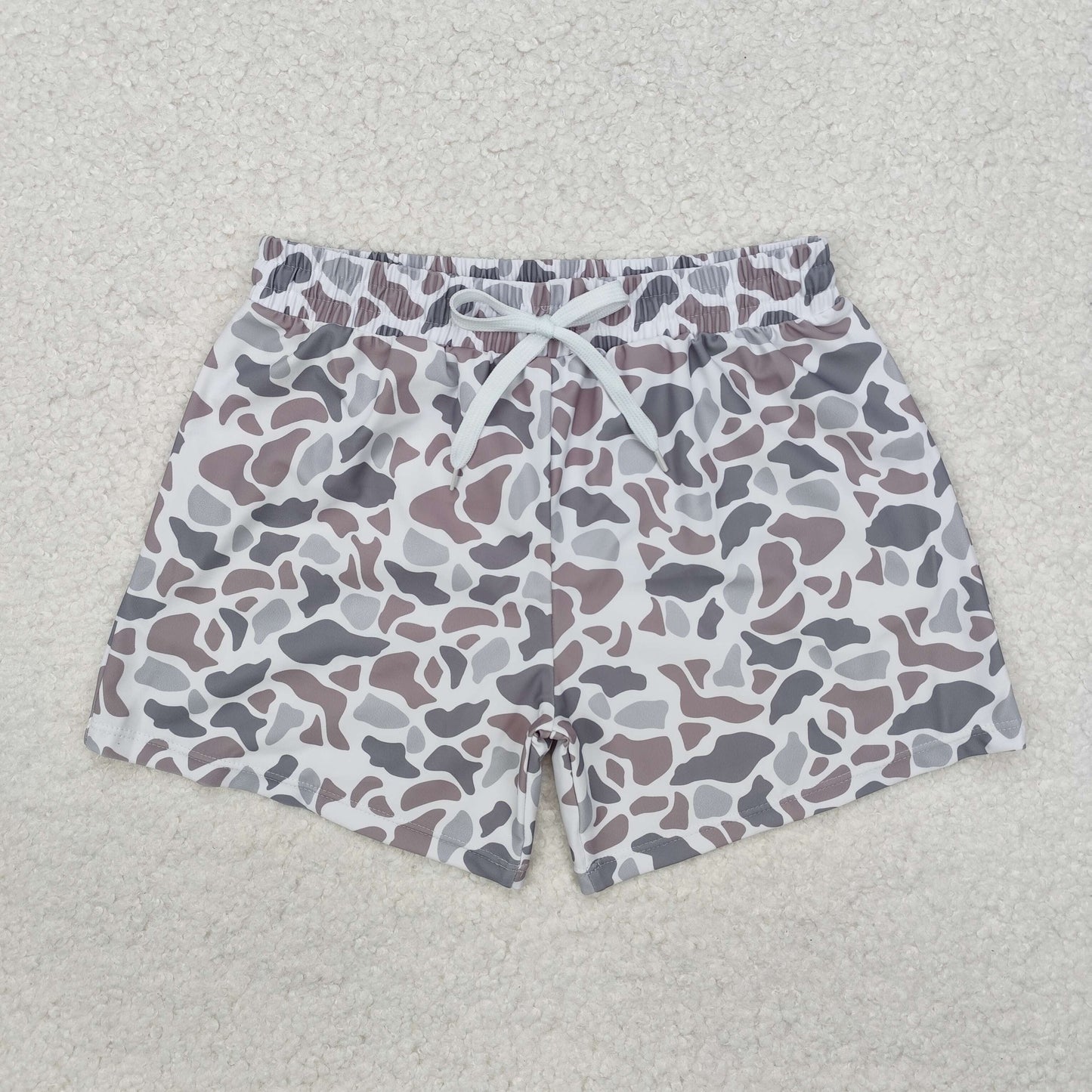 adult kids light grey camo matching swimwear boy swim trunks