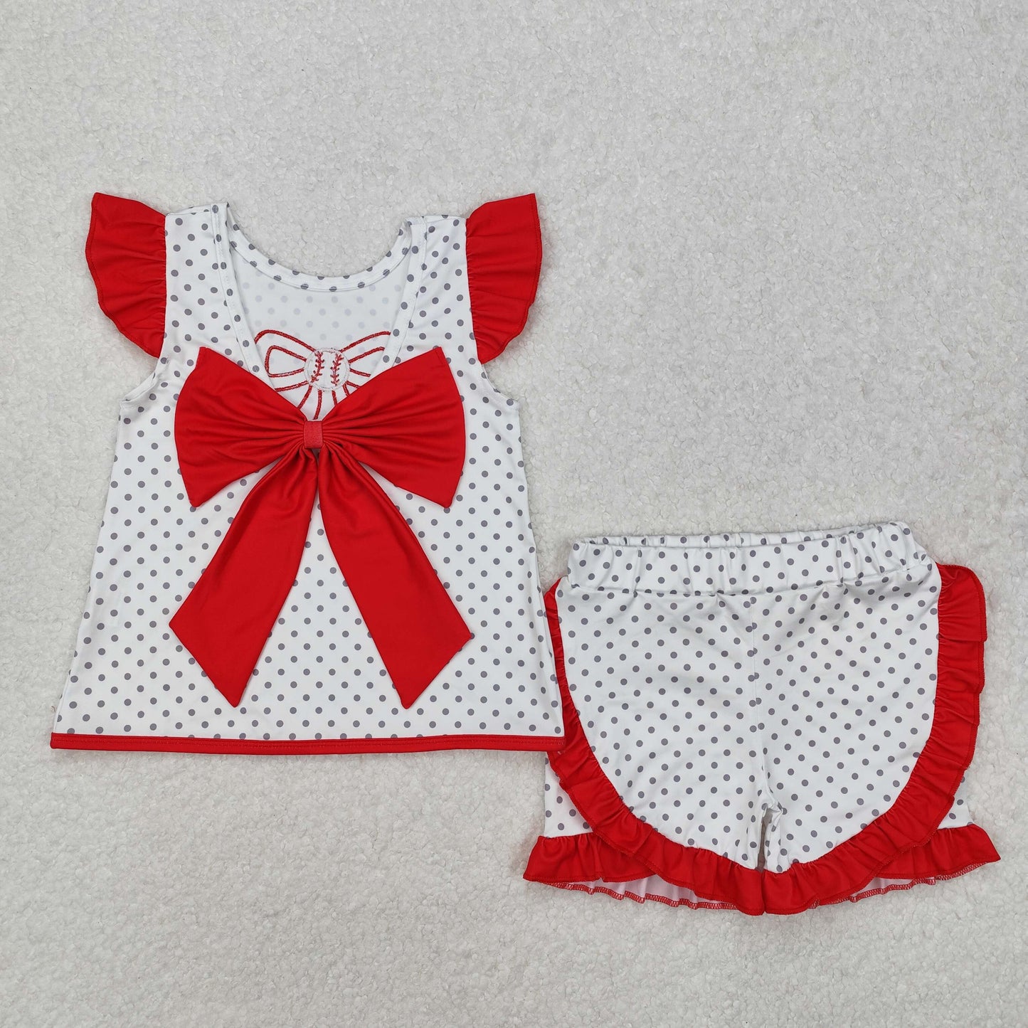 Embroidery Red bow best sister baseball baby girl outfit