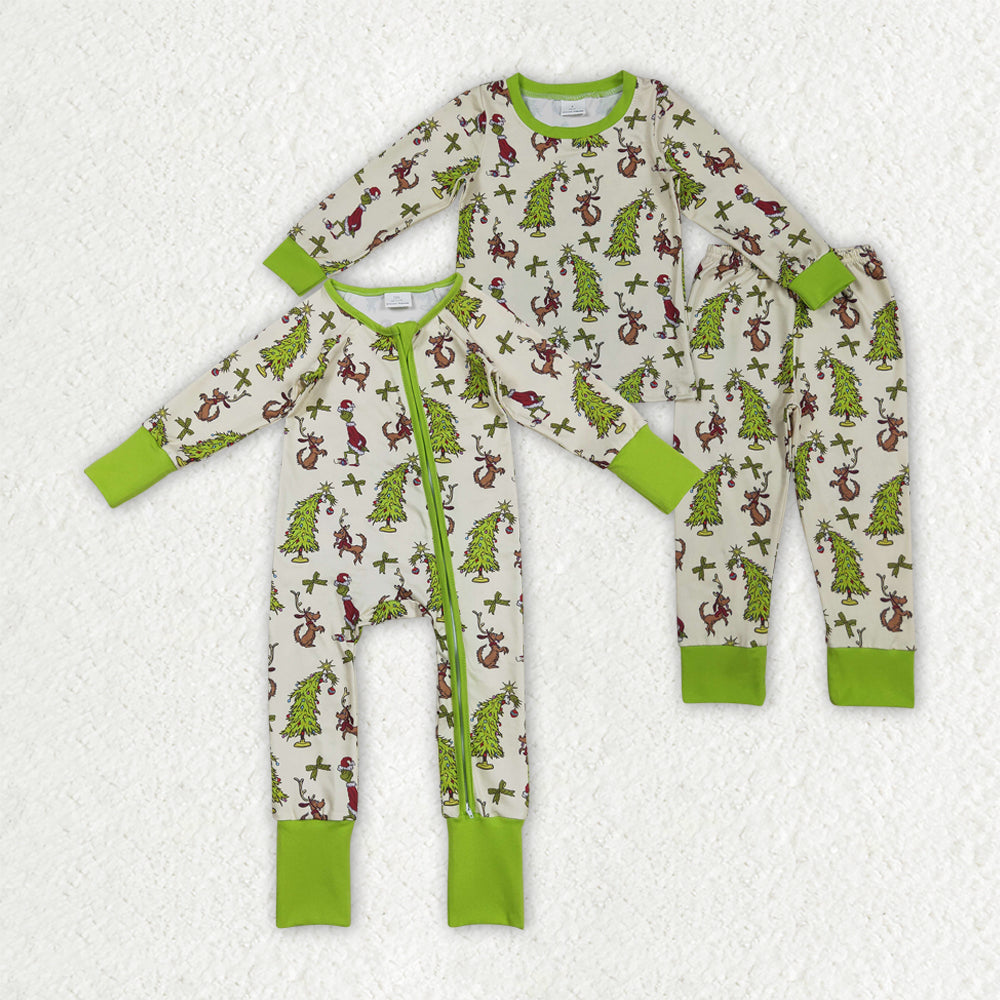 Christmas green face girls long sleeve matching outfit
