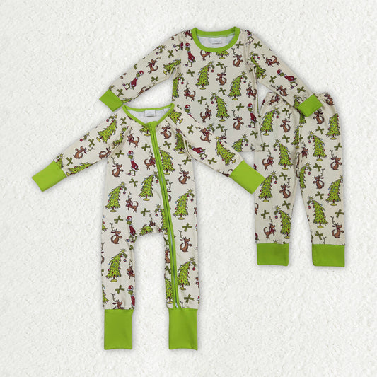 Christmas green face girls long sleeve matching outfit