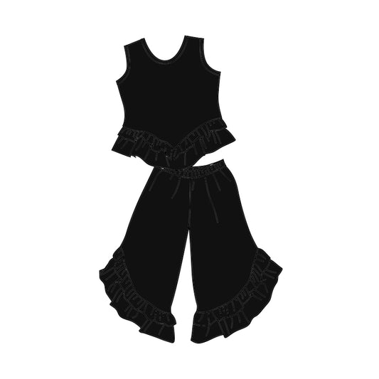 solid cotton black boutique clothing set