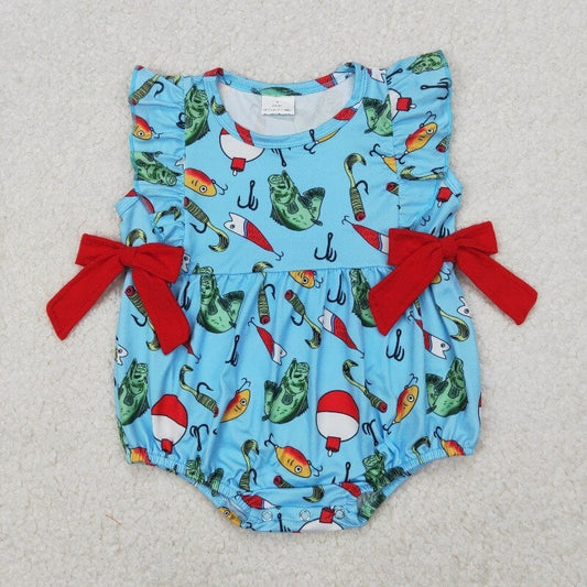 Newborn baby girls outdoor fishing summer romper