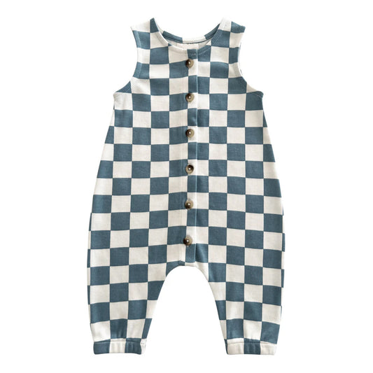 toddle girls blue checkered button romper preorder