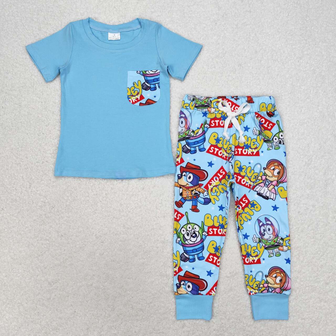 sister brother blue cartoon dog macthing clothing set