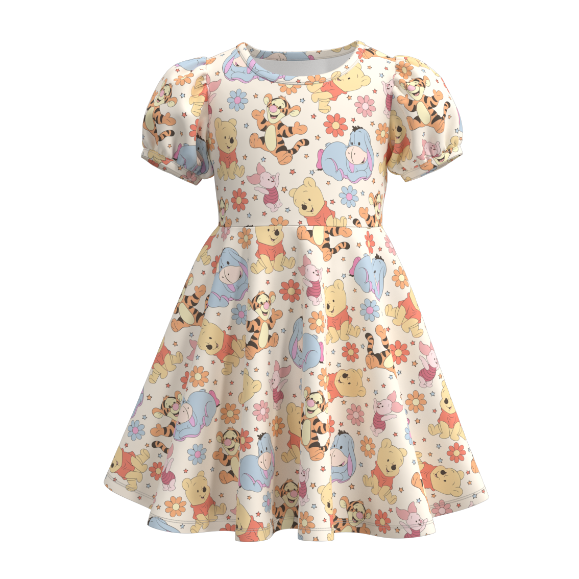 Wholesale Kids Girls Cartoon Bear Short Sleeve Dress