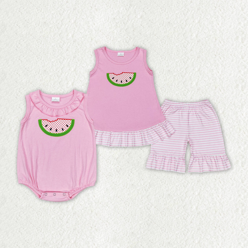 best sister baby girl pink embroidery watermelon summer clothes