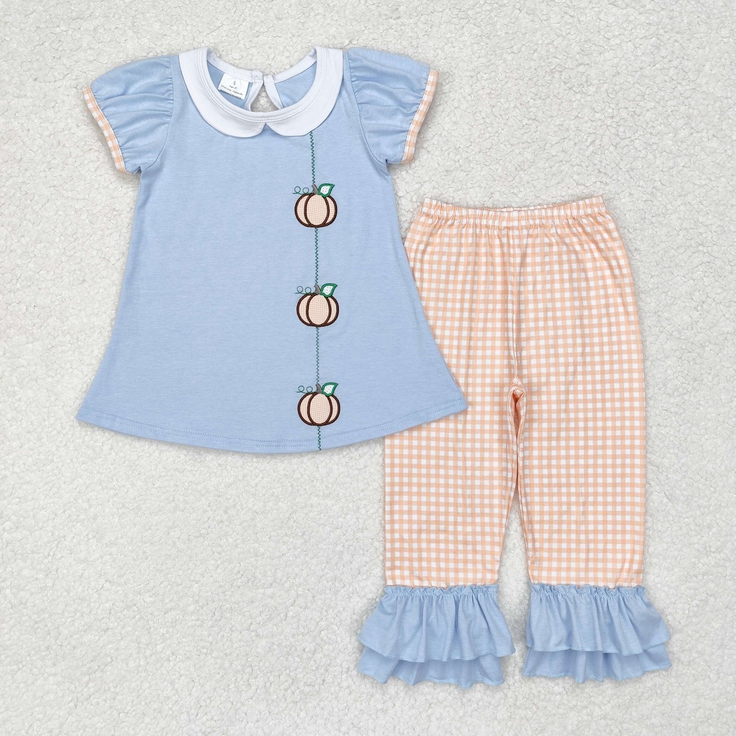 sister brother embroidery three pumpkins baby girls fall  clothes