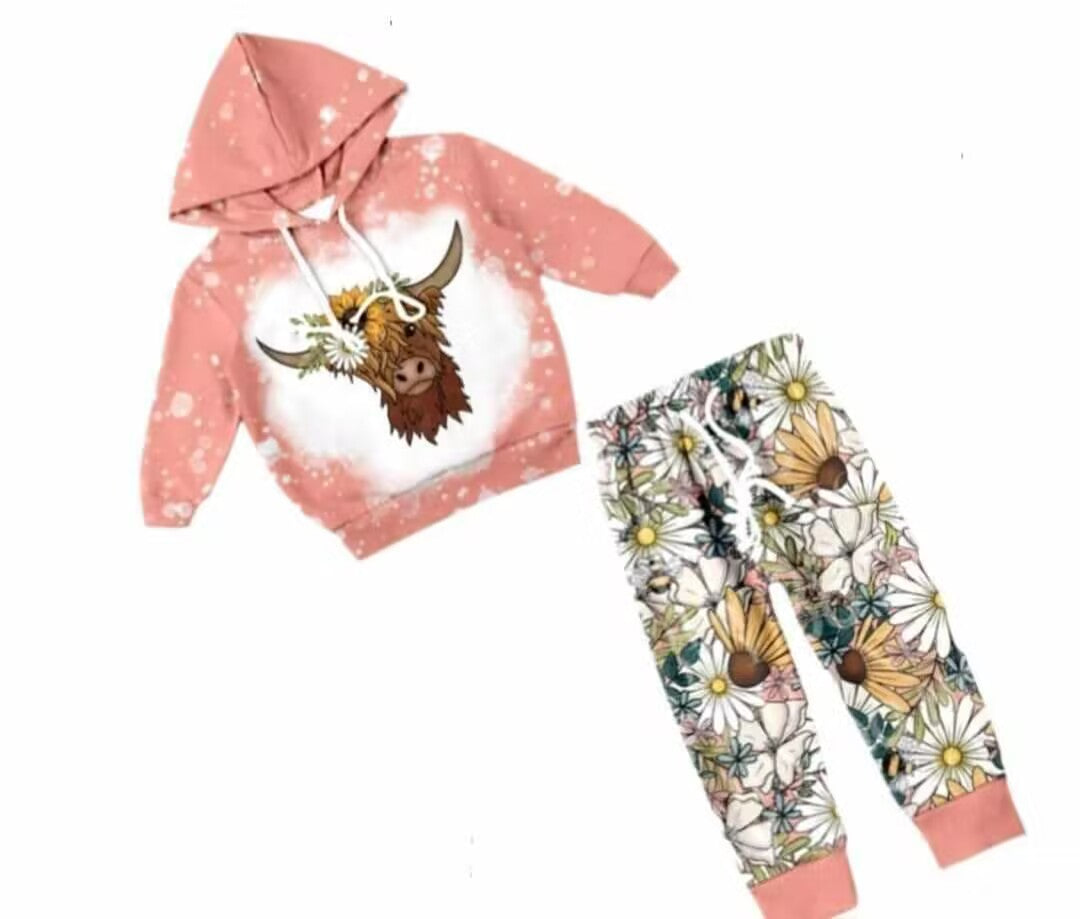 highland cow baby girls hoodie outfit