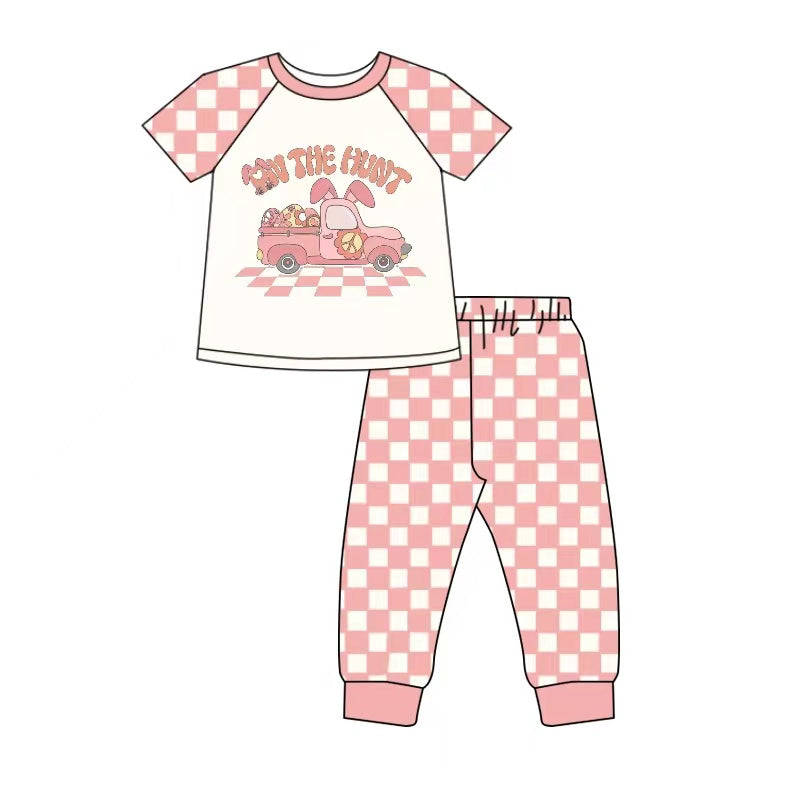 on the hunt Easter bunny pink checkered outfit preorder