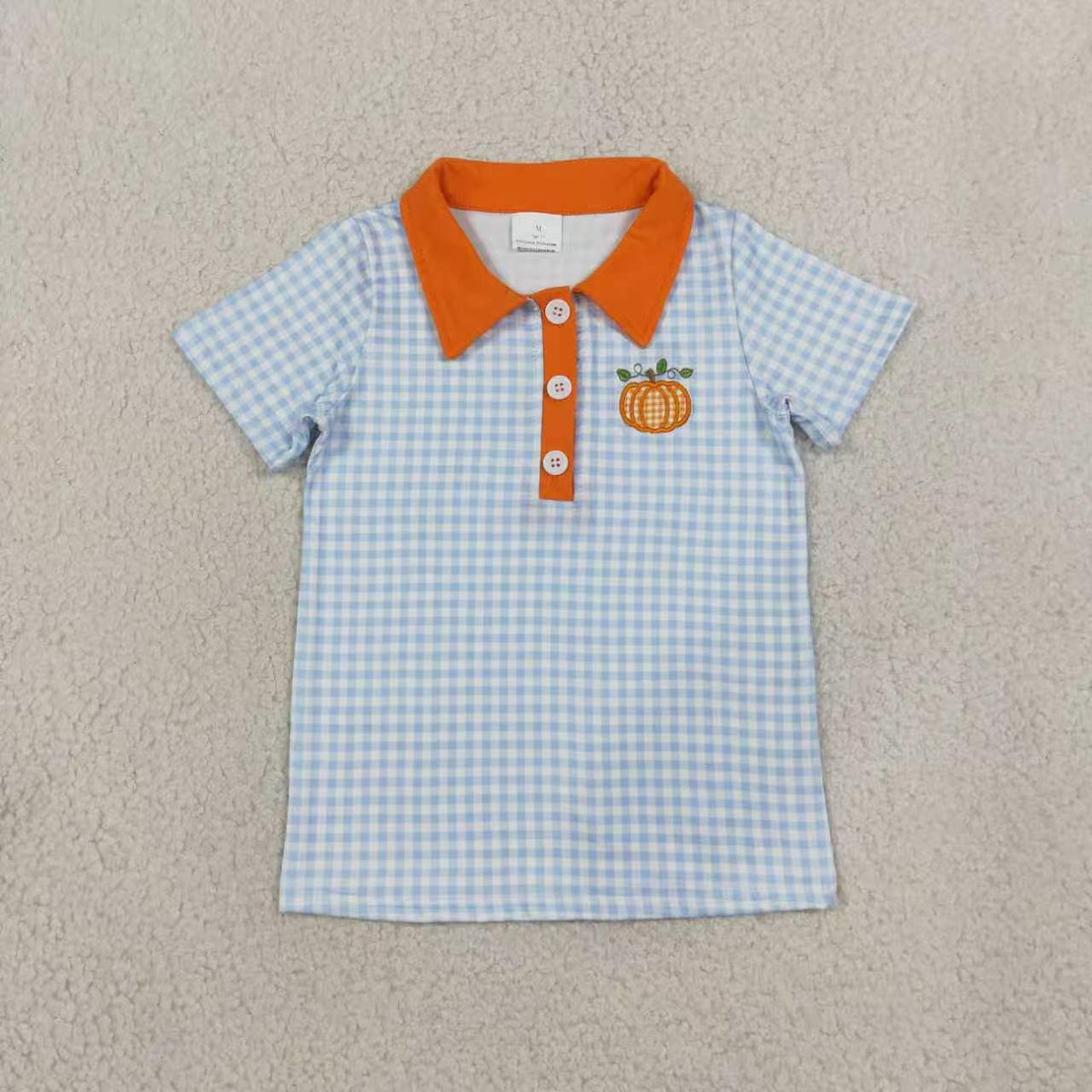 Thanksgiving embroidery turkey print boys short sleeve pullover shirt