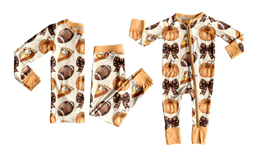 Fall pumpkins football design baby long sleeve matching clothes whoesale price