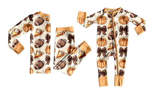 Fall pumpkins football design baby long sleeve matching clothes whoesale price