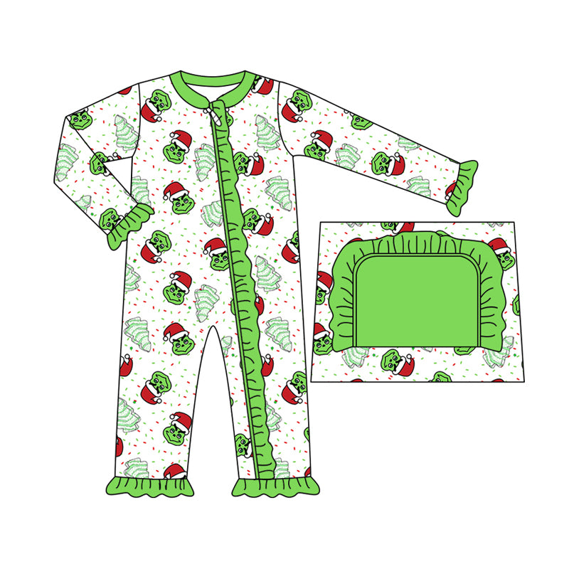 Christmas green face toddle girls long sleeve romper