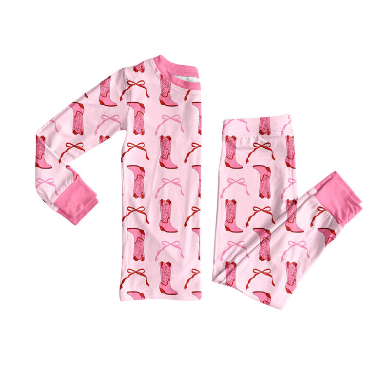 Western boots kids long sleeve pajama set wholesal factory price