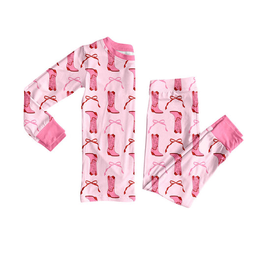 Western boots kids long sleeve pajama set wholesal factory price