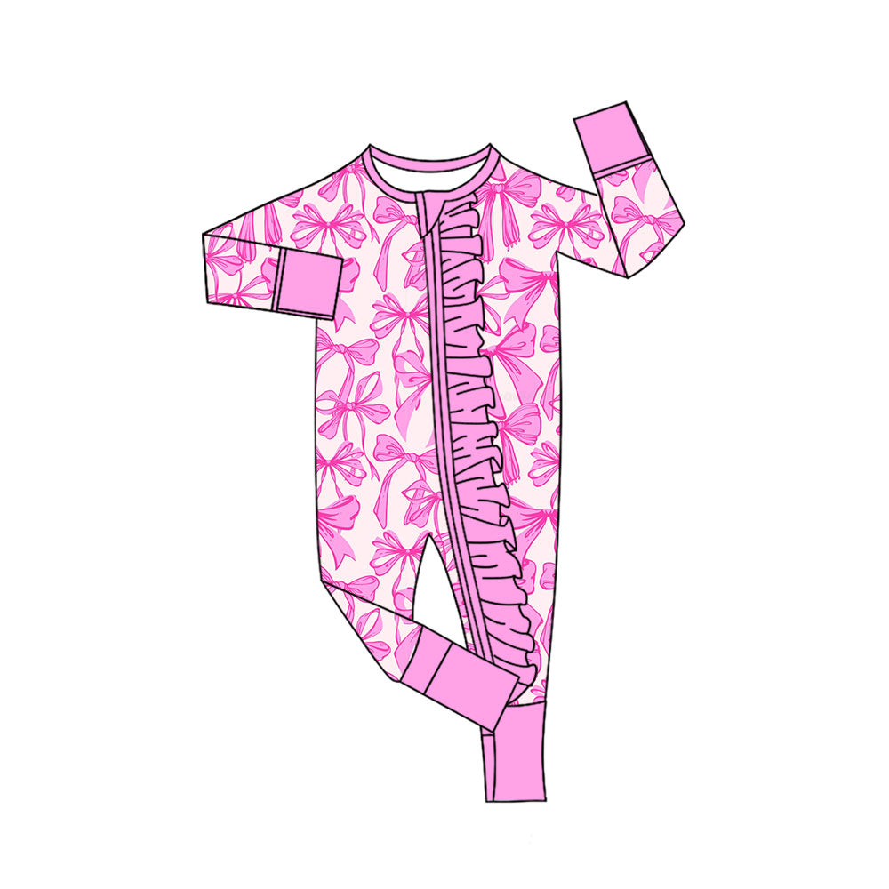 toddle baby pink bow long sleeve zip romper