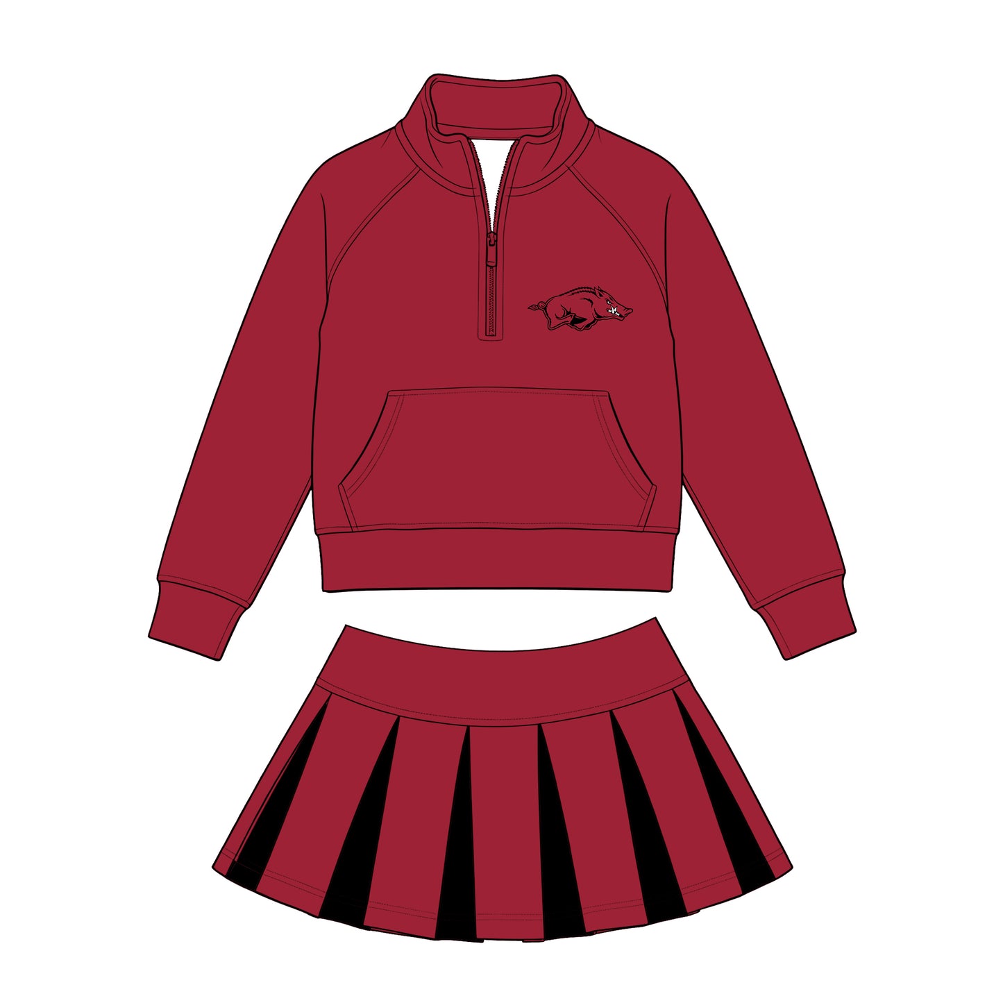 Kids long sleeve team pullover top matching skorts outfit wholesal factory price