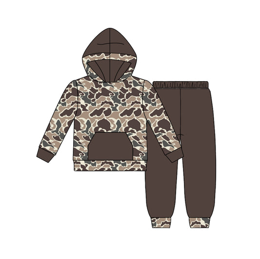 wholesale price baby brown camo design long sleeve hoodie set