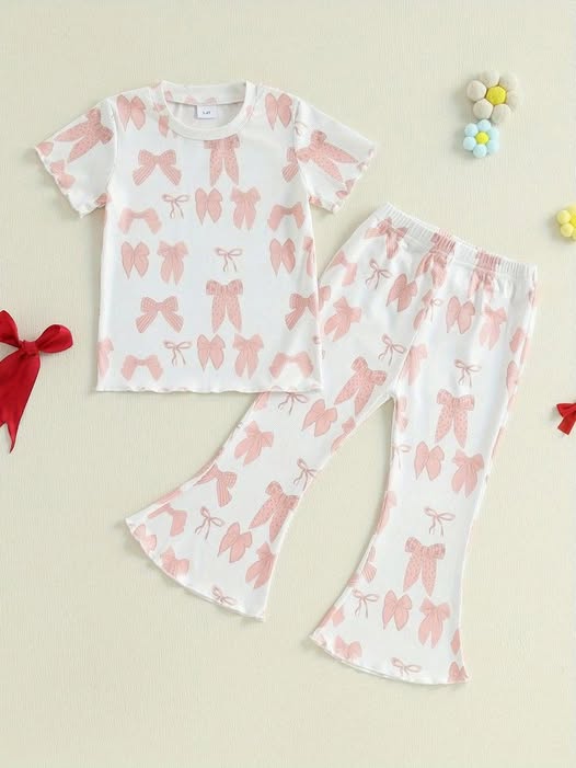 Aier wholesale boutique kids clothes pink bow girls summer clothes