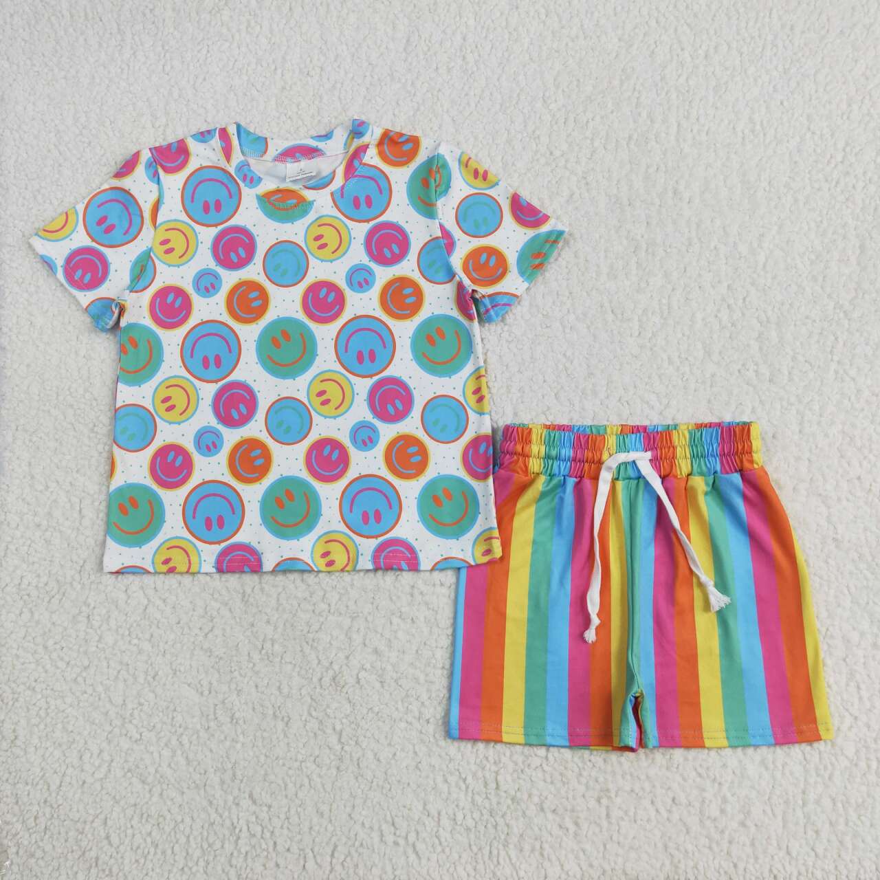 Smile face shirt matching shorts girls summer outfit