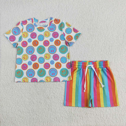 Smile face shirt matching shorts girls summer outfit