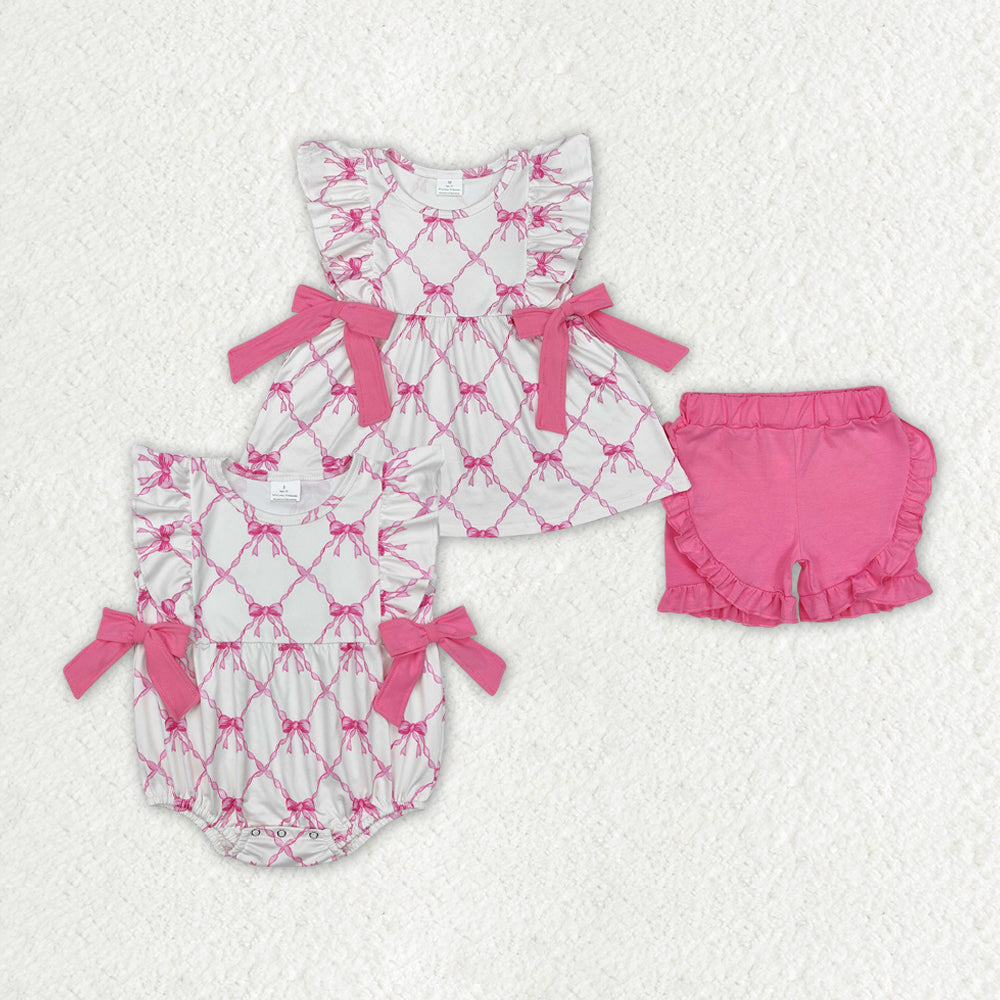 Baby girl pink bow matching outfit