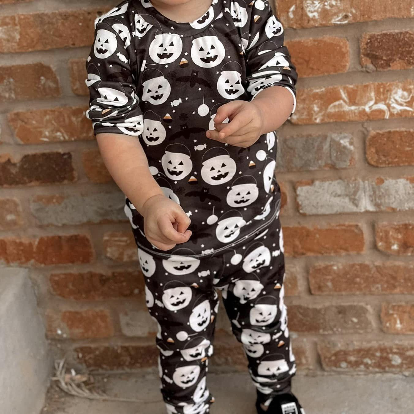 baby boy halloween pumpkin skull short sleeve pajama set