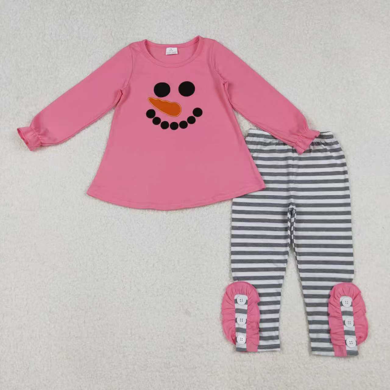 Kids girls embroidery Christmas snowman matching outfit