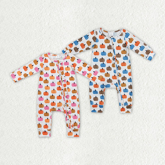 sister brother orange long sleeve zip romper