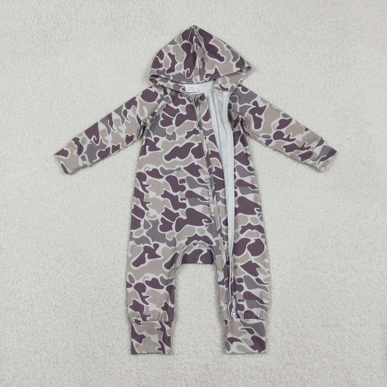Toddle baby dark grey camo long sleeve hoodie romper